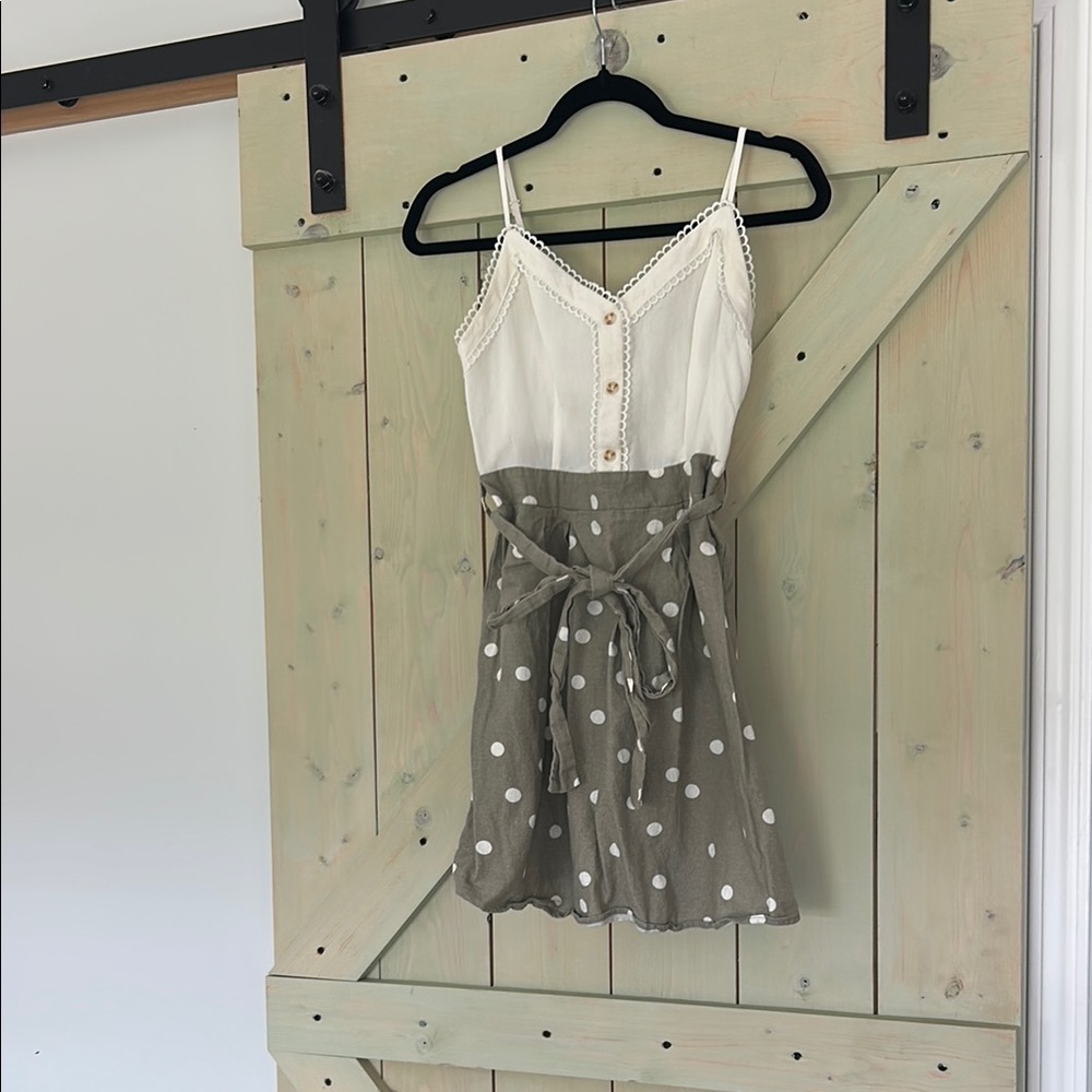 Polka Dot Mini Dress - White and Gray